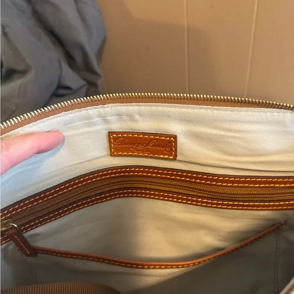 Dooney & Bourke Blue and Brown Tote Bag with Leather Accents - Picture 3 of 8